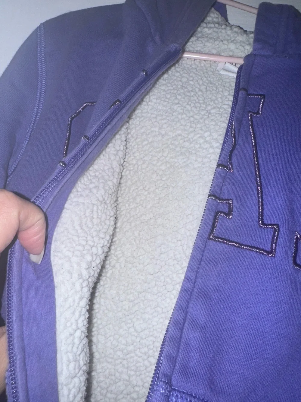 Gap Kids Girls Purple Sherpa Lined Zip Hoodie Logo Size L 10
